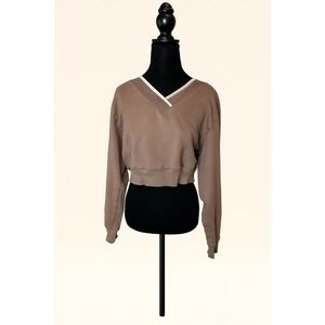 Victoria's Secret PINK Cropped V Neck Sweatshirt Long Sleeve Pullover Top